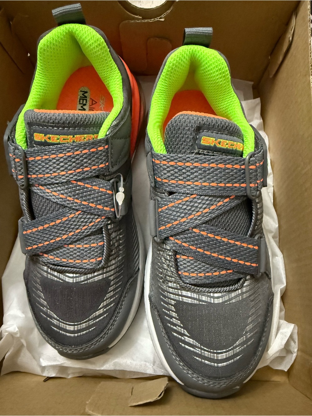 Skechers Black, Neon Green &  Orange Air-Cooled Memory Foam Sneakers